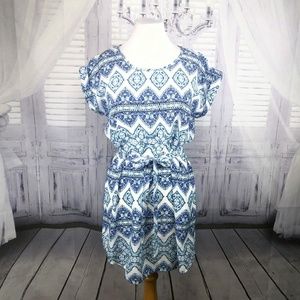 Pink Rose Blue and White Mini Dress. Small.  F74